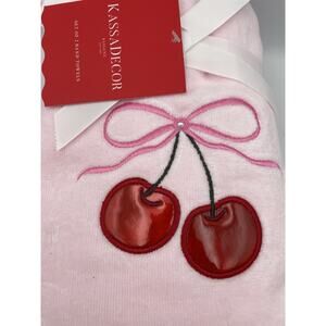 Kassatex Pastel Pink Bow Red Leather Cherries Hand Towels 2pc Coquette Scallop
